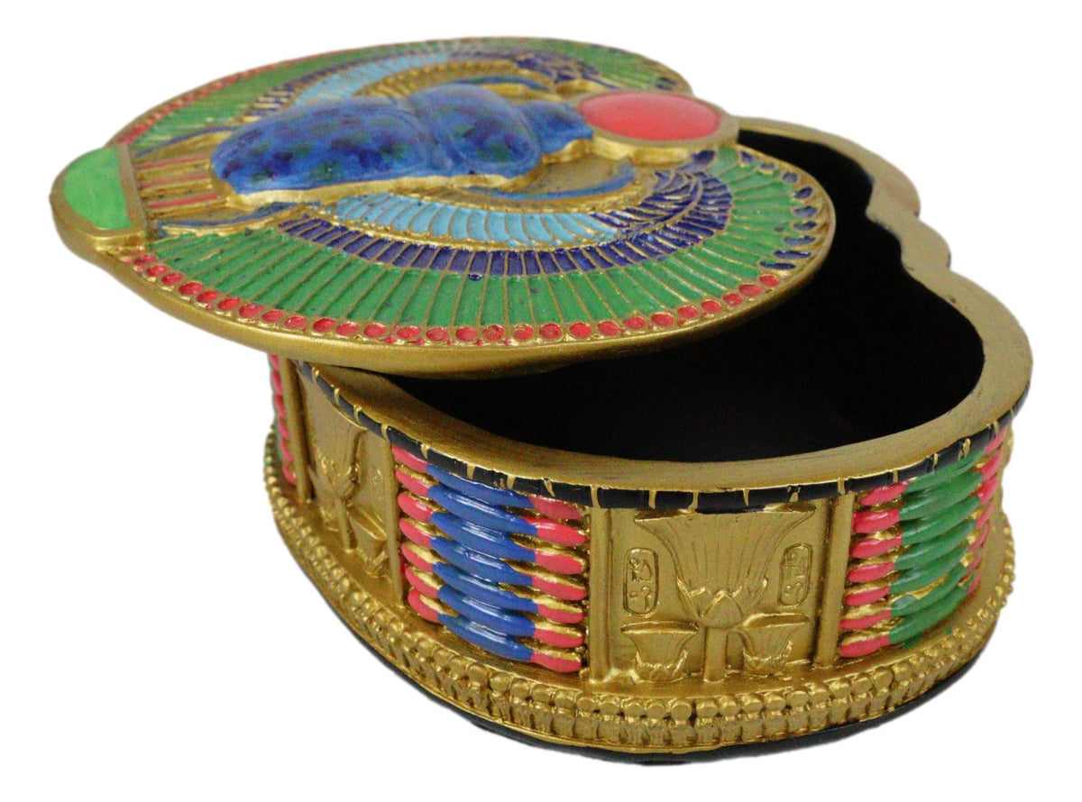 Ancient Egyptian Winged Scarab Beetle Colorful Decorative Trinket Jewelry Box