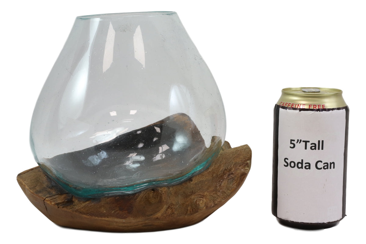 Balinese Handicraft Natural Driftwood With Fitted Hand Blown Glass Bowl 8.5"H - Ebros Gift