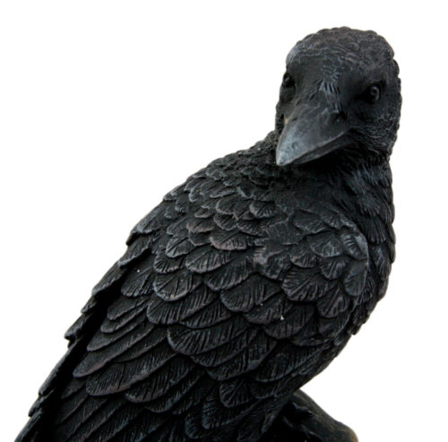 Ebros Dark Raven Crow Scavenger Bird Perching On Tree Stump Figurine 6"H - Ebros Gift