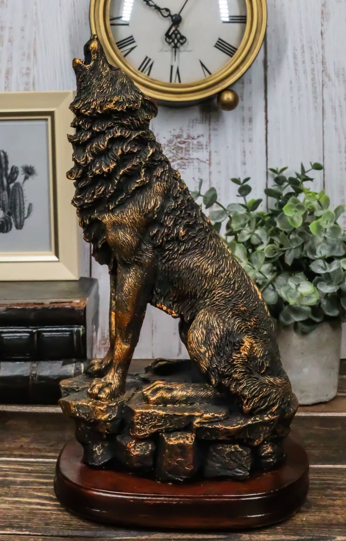 Ebros Howling Wolf Statue 10.5" Tall Alpha Wolf Pack Figurine in Faux Bronze
