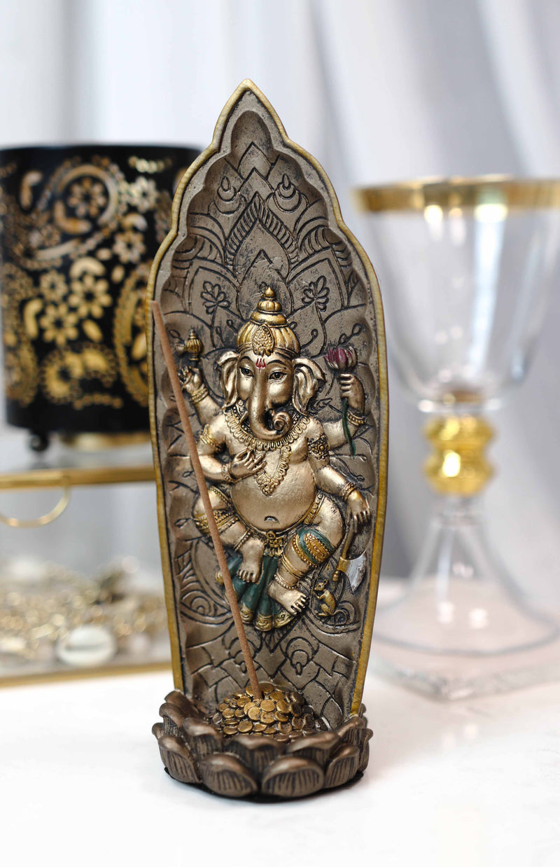 Hindu Nritya Ganapati Lord Ganesha And Vahana Mouse Incense Burner Holder Statue