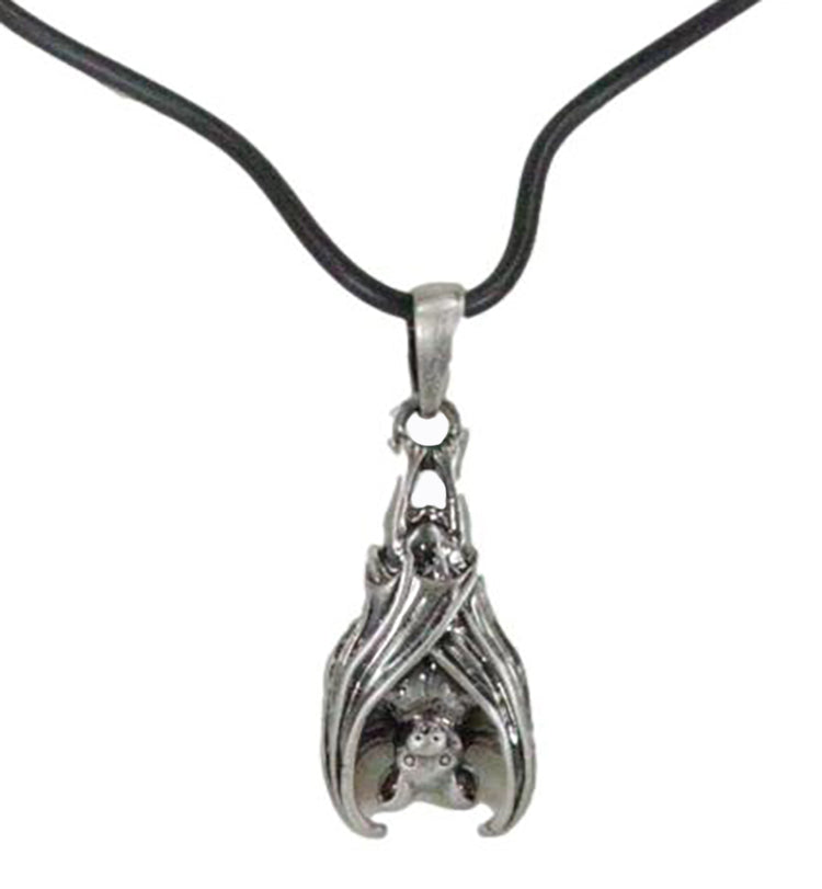 Ebros Gothic Sleeping Vampire Bat Pendant Pewter Necklace Fantasy Terror Creature of Darkness Jewelry Accessory - Ebros Gift
