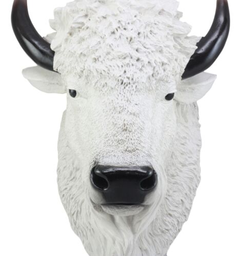 Ebros Sacred Lightning White Buffalo Wall Decor 18"H Faux Bison Head Taxidermy