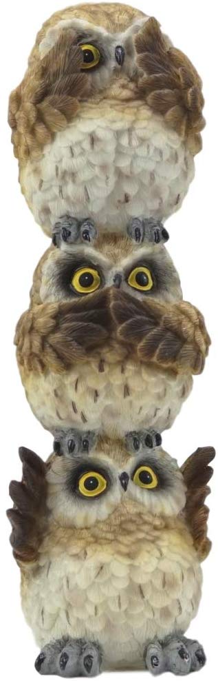 Ebros Stacked See Hear Speak No Evil Wise Acrobatic Fat Owls Figurine (Brown)