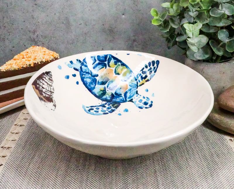 Ebros Blue And White Sea Turtle Ceramic Dinnerware (Soup Noodle Bowl 46oz, 2pcs)