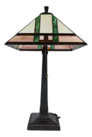 Frank Lloyd Wright Mission Style Geometry Pyramid Stained Glass Side Table Lamp