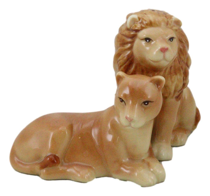 Safari Pride King Lion and Lioness Couple Resting Ceramic Salt Pepper Shaker Set