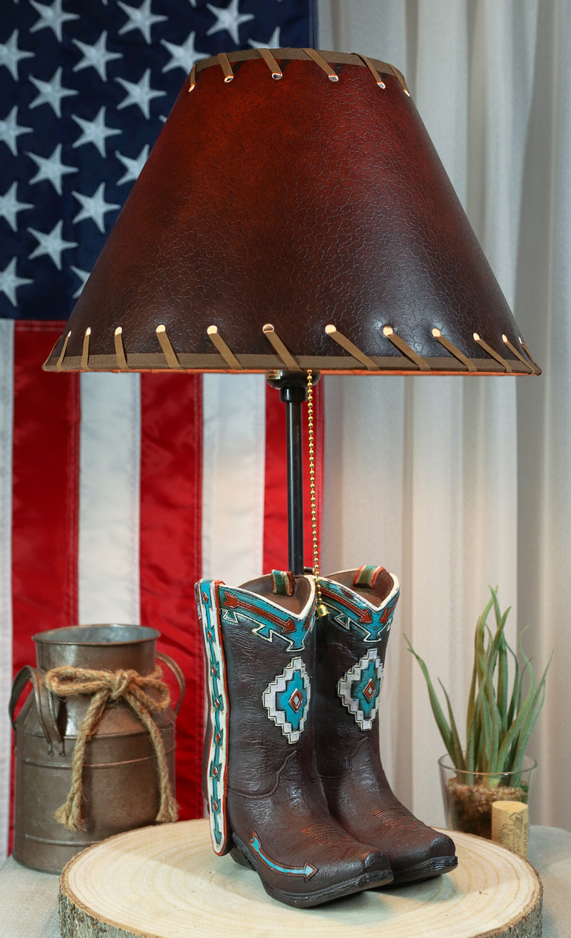 Western Aztec Tribal Patterns Cowgirl Cowboy Boots Table Lamp With Laced Shade