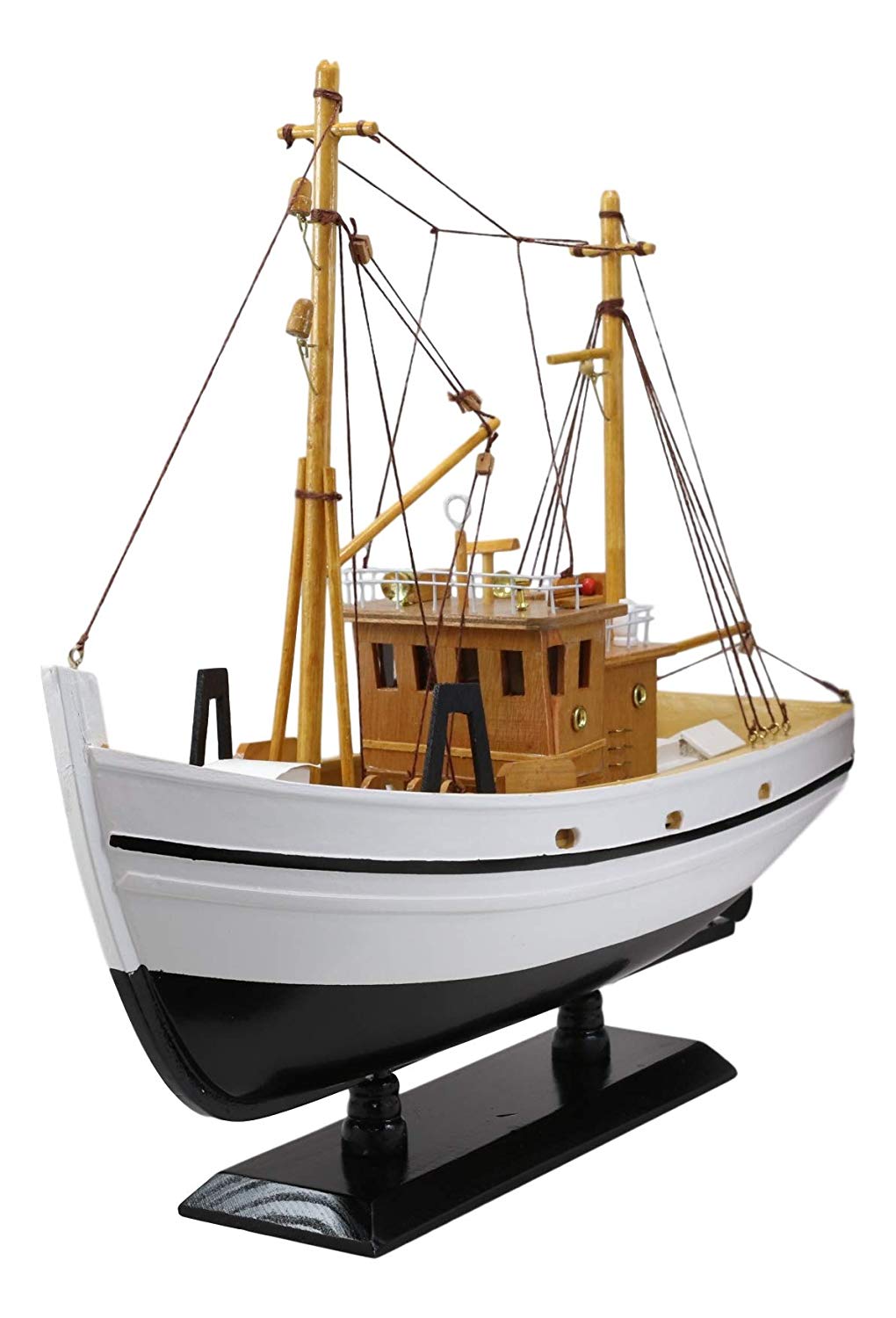 Ebros 17.25" Long Fisherman's Wharf White Wooden Handicraft Nautical Coastal Ocean Marine Trawler Fishing Vessel Boat Model Statue with Wood Base Stand Fully Assembled Figurine Sea Ship Prototype - Ebros Gift