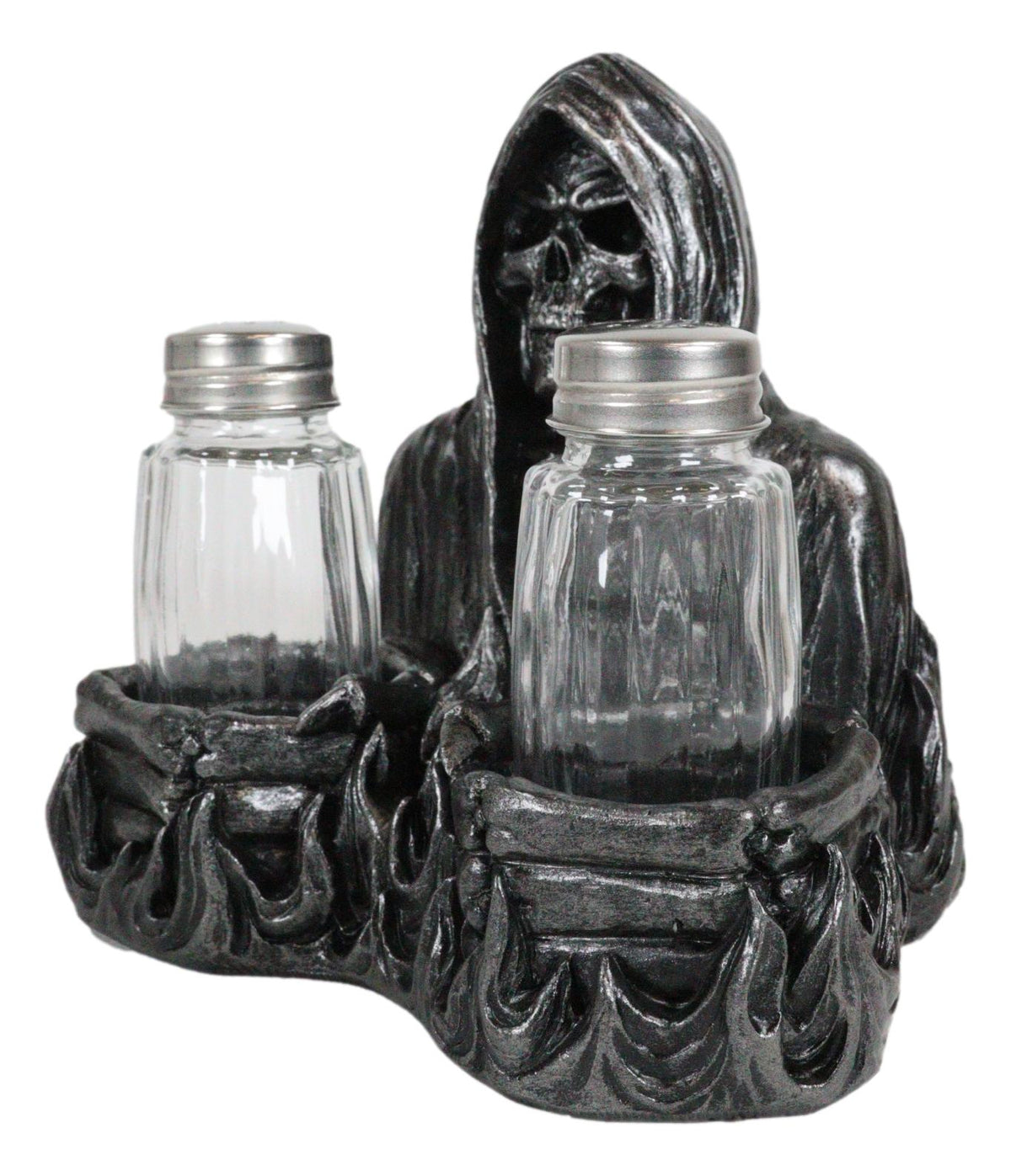 Soul Garnish Sitting Grim Reaper Skeleton Salt and Pepper Shakers Holder Set