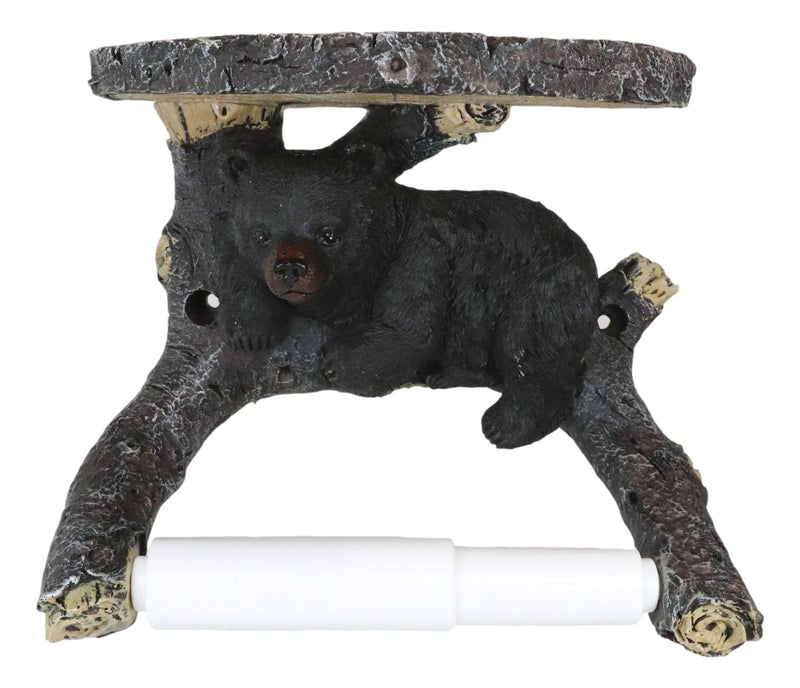 Ebros Rustic Black Bear Cub On Tree Toilet Paper Holder And Cell Phone Stand Figurine