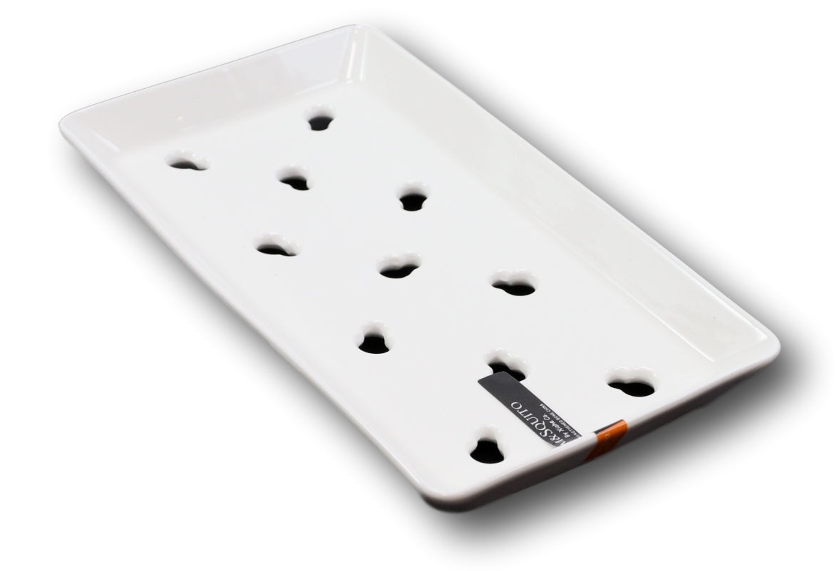 Set of 2 White Japanese Neta Zara Ceramic Sushi Case Chef Drip Plate 8.75"X4.75" - Ebros Gift