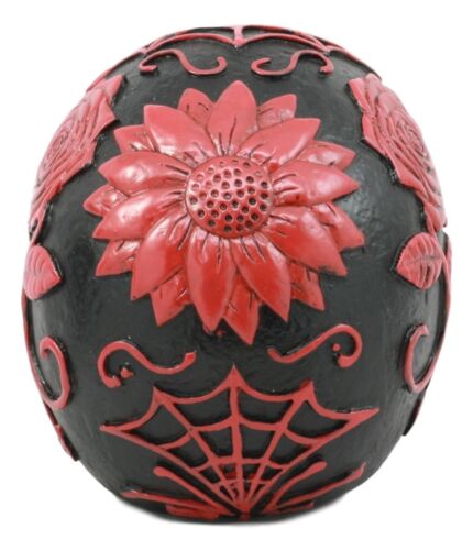 Ebros Day of The Dead Spider Web Floral Red Rose Sugar Skull Figurine