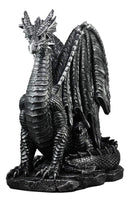 Large Medieval Sentry Abraxas Fantasy Black Dragon On Guard Statue 18"Tall Decor