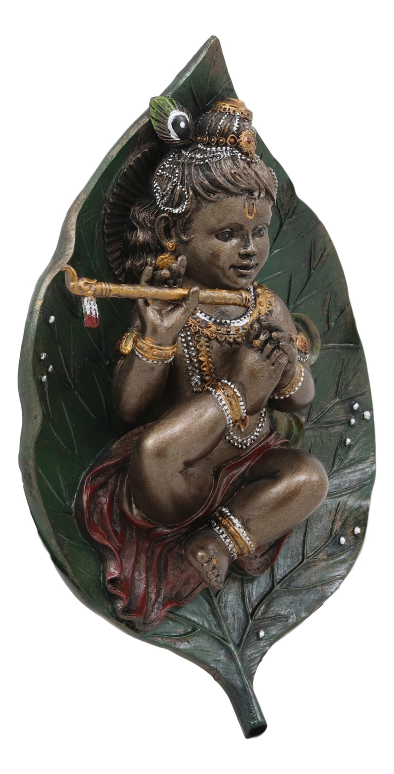 Ebros Lord Krishna as Baby Laying On Peepal Banyan Leaf Hindu Figurine 6"H Statue