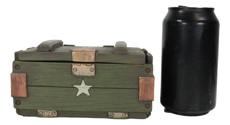 Patriotic Military Style Ammo Crate Utility Faux Wood Decorative Box Figurine