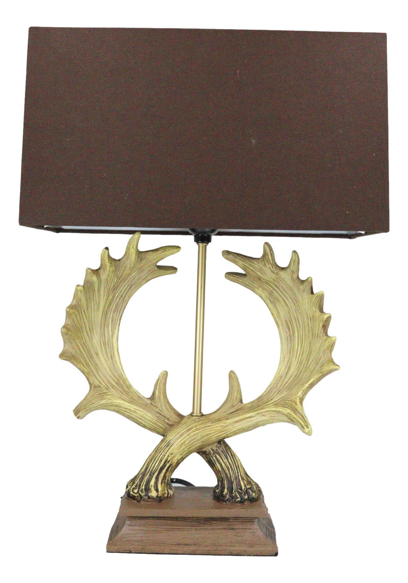 Western Rustic Vintage 2 Entwined Elk Moose Antlers Sculptural Table Lamp Decor