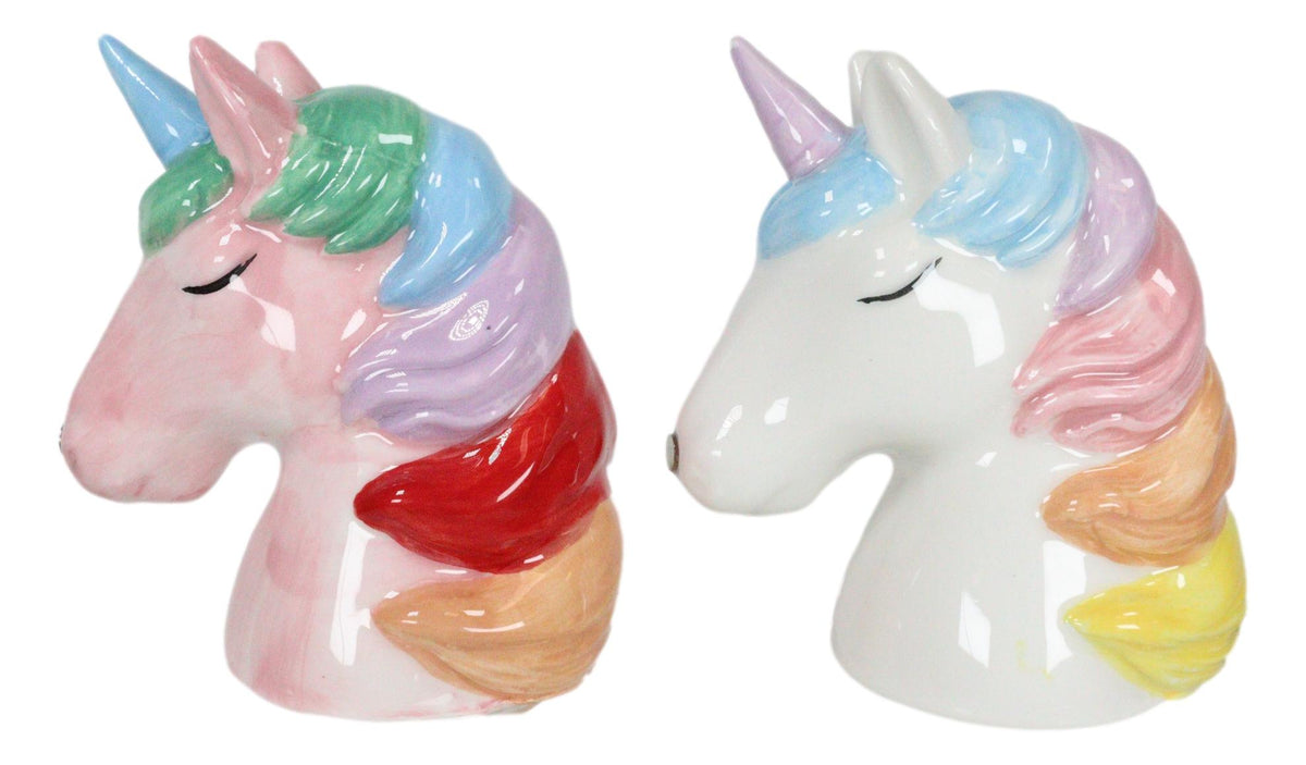 Pink and White Rainbow Mane Kissing Sacred Unicorns Salt And Pepper Shakers Set