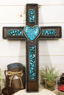 Rustic Southwestern Crushed Turquoise Gemstones with Sacred Heart Wall Cross