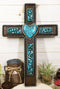 Rustic Southwestern Crushed Turquoise Gemstones with Sacred Heart Wall Cross