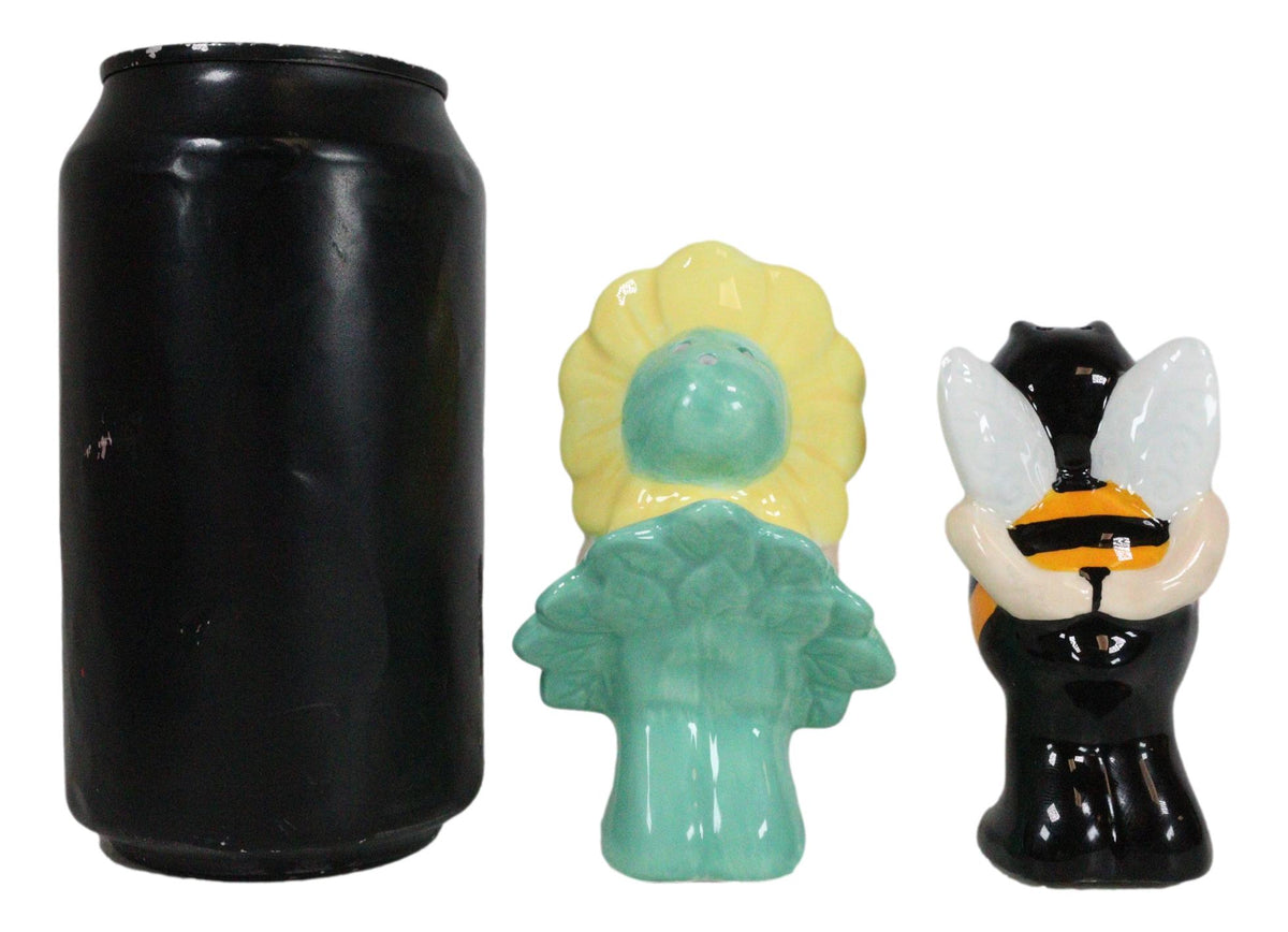 Bee My Honey! Bumblebee And Sunflower Kissing Ceramic Salt Pepper Shakers Set