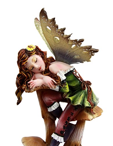 Ebros Gift Daisy Mushroom Cottage Garden Fairy Daydreaming Figurine 5.25"Tall - Ebros Gift