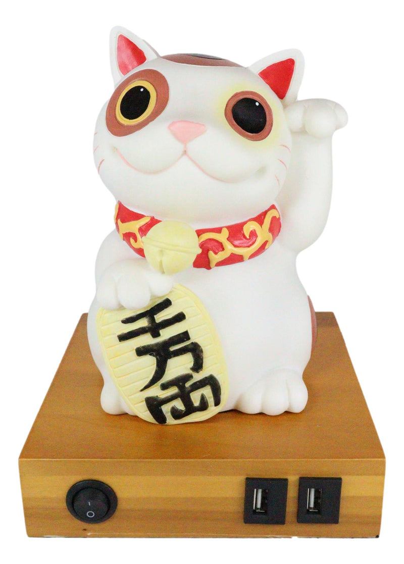 Japanese Lucky Cat Maneki Neko LED Night Light Statue 9"H With 2 USB Ports Decor