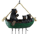 Ebros Gift Rustic Woodland Forest Black Bear Mother and 2 Cubs Family Rowing Canoe Boat Figurine Top Resonant Wind Chime with Fish Ornaments Garden Patio Rustic Cabin Lodge Mountain River Home Accent
