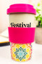 Festival Fuel Mandala Bamboo Fiber Reusable Travel Mug Cup W/ Lid And Sleeve