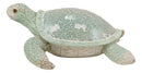 Ebros Aquamarine Coastal Beach Sea Turtle Statue With Mosaic Crushed Glass Shell 10"L
