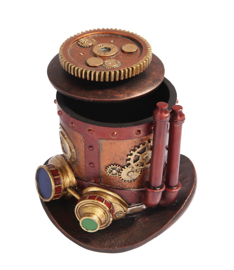 Ebros 7 Inch Steampunk Themed Machinery Hat Jewelry/Trinket Box Figurine