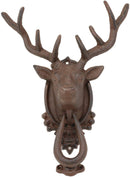 Ebros Gift Rustic Western Forest Horned Elk Deer Head Cast Iron Door Knocker 10.5" Tall Figurine Decorative Knockers Buck for Hunter Cabin Lodge Home Accent Decor Hardware