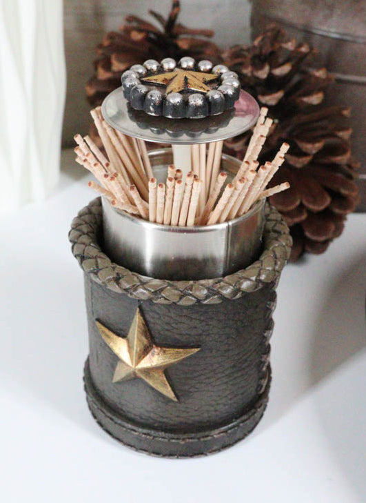 Rustic Lone Western Star Cowboy Sheriff Toothpick Holder With Spring Barrel - Ebros Gift