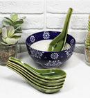 Ebros Made In Japan Modern Glazed Ceramic  Shades Of Green Soup Spoons Set Of 6