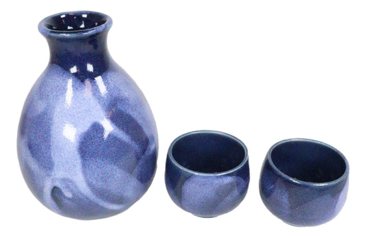 Ebros Japanese 8oz Ceramic Blue Cherry Blossom Sake Set Flask With Four Cups Asian Japan Cultural Toast Decor Party Hosting Set - Ebros Gift