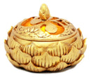 Auspicious Golden Buddha Ohm Carved Padma Lotus Round Jewelry Box Figurine