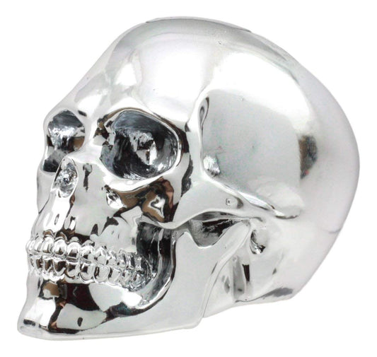 Ebros Electroplated Chrome Skull Shift Knob Metallic Cranium Figurine Auto Styler Manual Lever Shifter Knob - Ebros Gift