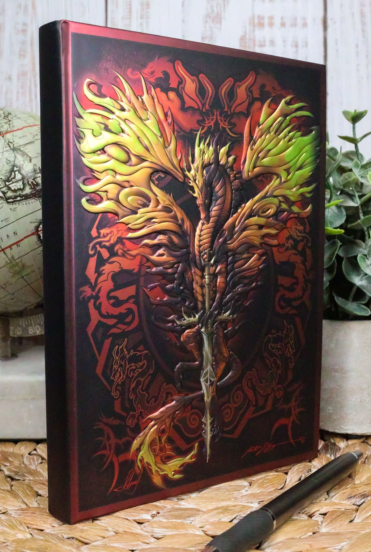 Dragon's Lair Fantasy Flame Blade Dragon Embossed Journal Diary Blank Notebook - Ebros Gift