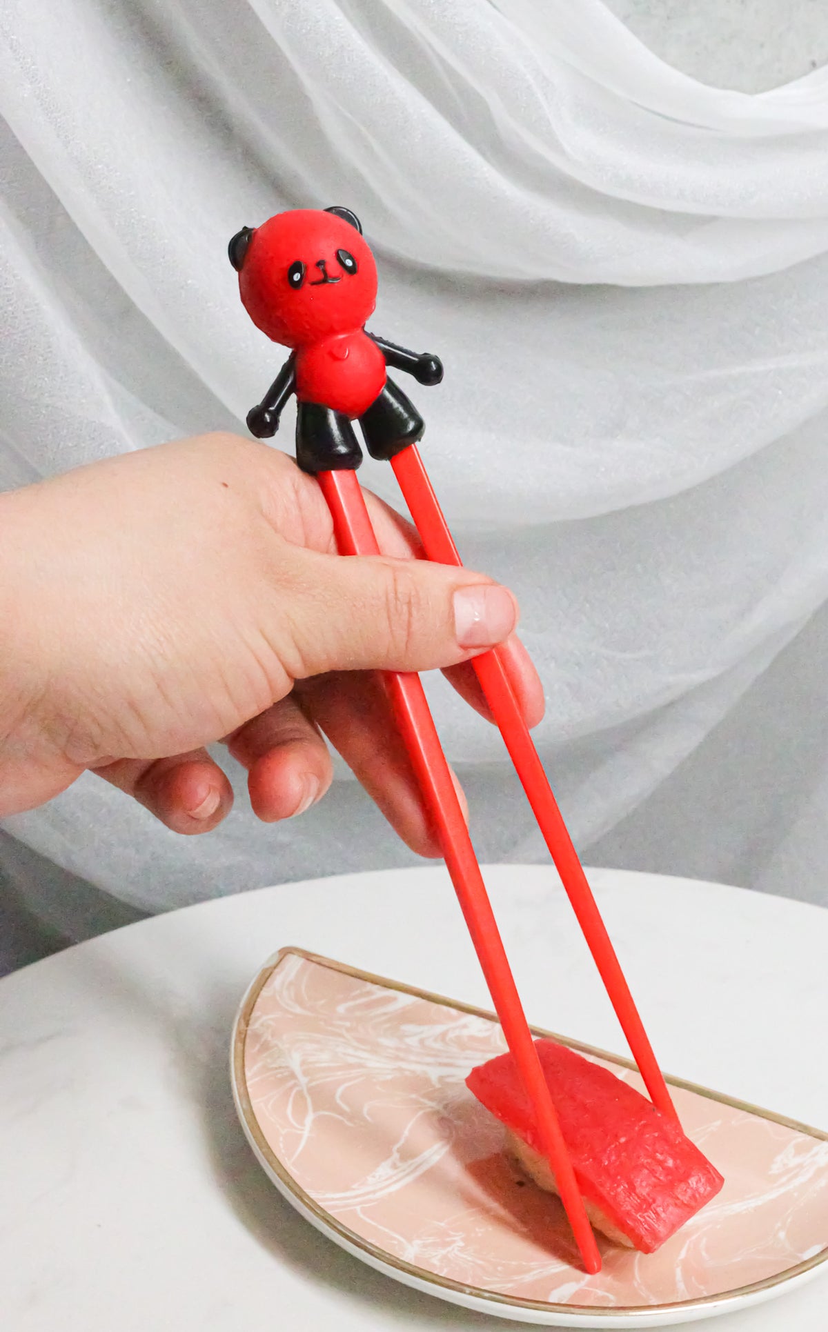 Valentine Red Giant Panda Reusable Training Chopsticks Set With Silicone Helper - Ebros Gift
