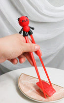 Valentine Red Giant Panda Reusable Training Chopsticks Set With Silicone Helper