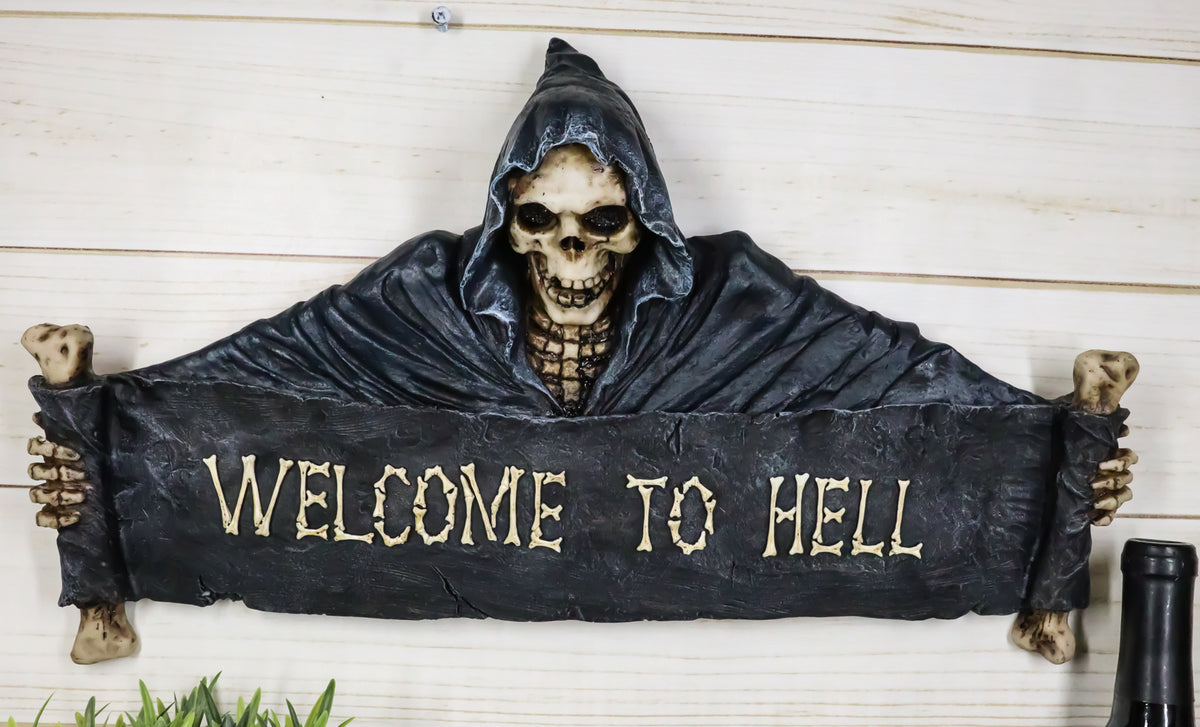 Ebros Large Grim Reaper Skeleton Welcome Opening Scroll Wall Decor 17.5" Long