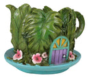 Fairy Garden Leaf Foliage Teacup House With Purple Door Floral Planter Vase