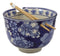 Ming Style Blue White Florals Porcelain Ramen Soup Rice Bowl With Chopsticks Set