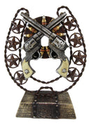 Ebros Cast Iron Cowboy Horseshoe Western Stars Dual Revolver Pistols Bullets Figurine
