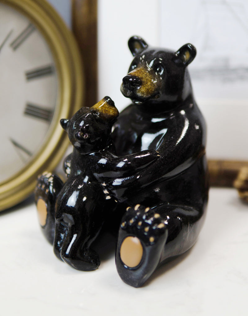 Ebros Animal World Black Bear Family Mother and Child Figurine 5"H Home Decor