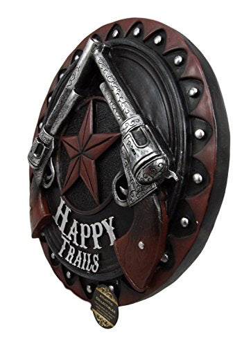 Ebros Gift Wild Western Dual Revolver Six Shooter Gun Happy Trails Wall Plaque Decor Figurine 11.75"D