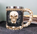 Ebros Evil Grinning Tribal Skull Tankard With Skulls Skeletal Spine Bones Handle