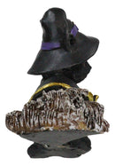 Halloween Black Cat with Witch Hat & Cape Flying On Magical Broomstick Figurine