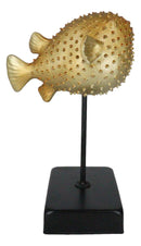 Coastal Marine Faux Taxidermy Golden Pufferfish Fish Sculpture On Pole Mount