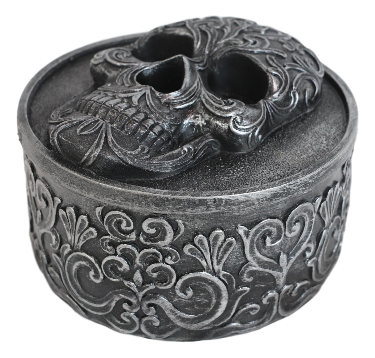Day Of The Dead Secrets Of The Macabre Gothic Tooled Floral Skull Decorative Box - Ebros Gift